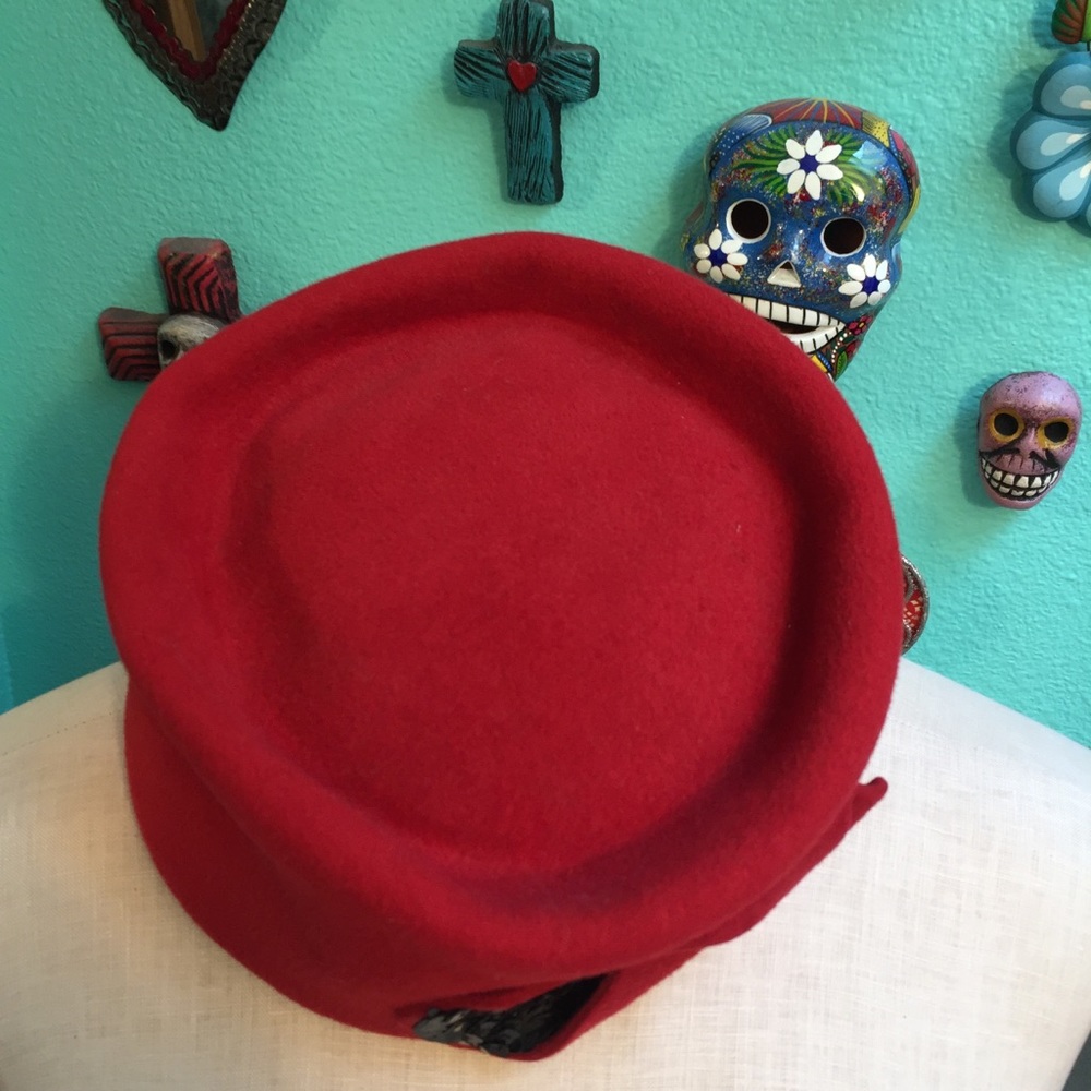 Red Vintage Hat with Black Accent - Picture 4 of 7